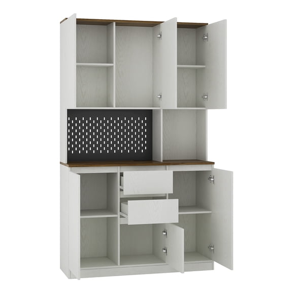 74" Kitchen Pantry Cabinet with Charging Station, Freestanding Buffet Cupboards Sideboard with LED Lights, Modern Pantry Cabinet with Microwave Stand for Kitchen, Dinning Room