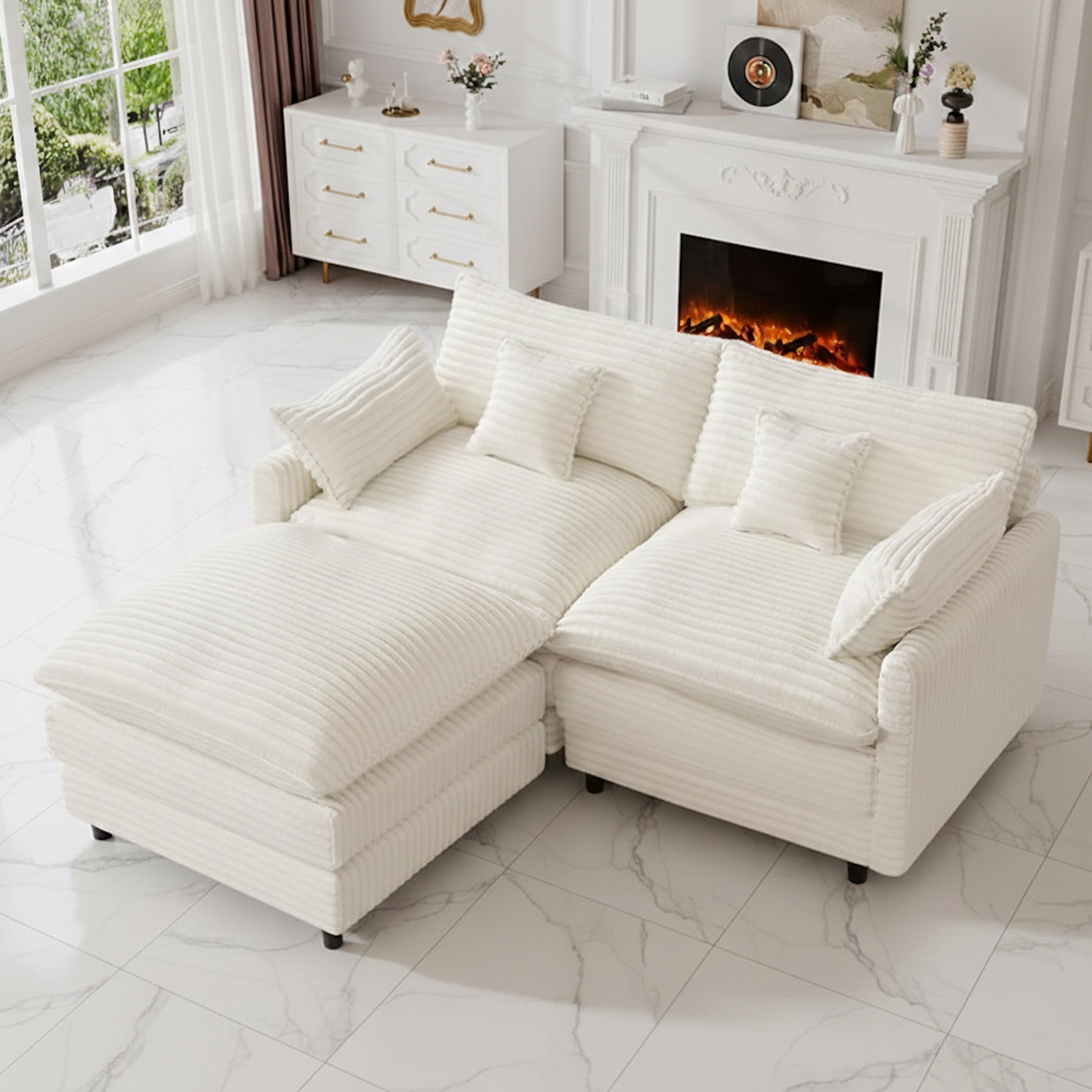 Aisword 74" L Shaped Modular Cloud Couch Sectional with Ottoman, 3 Seat Cloud Couch for Living Room, Beige