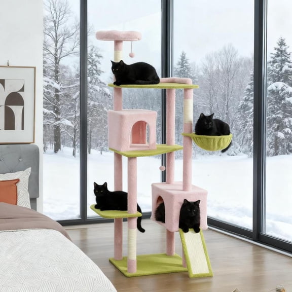 74" Large Cat Tower with Scratching Post & Board Flower Design for 2-3 Cats