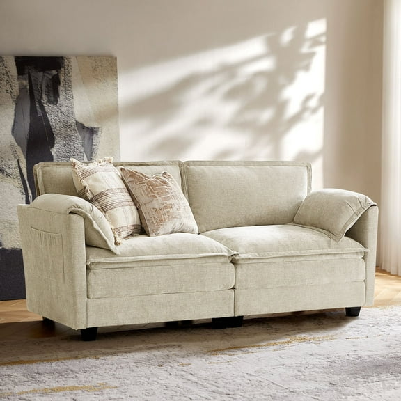 74" Modern 2-Seater Sofa Loveseat with Dual-Layer Cushions and Storage Beige