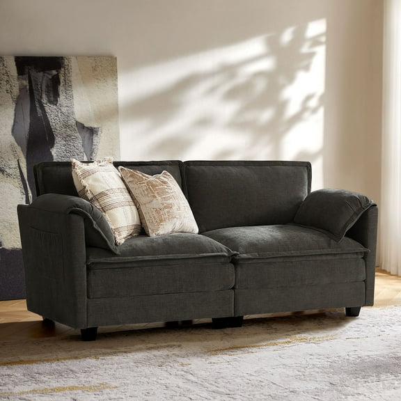 74" Modern 2-Seater Sofa Loveseat with Dual-Layer Cushions and Storage Dark Gray