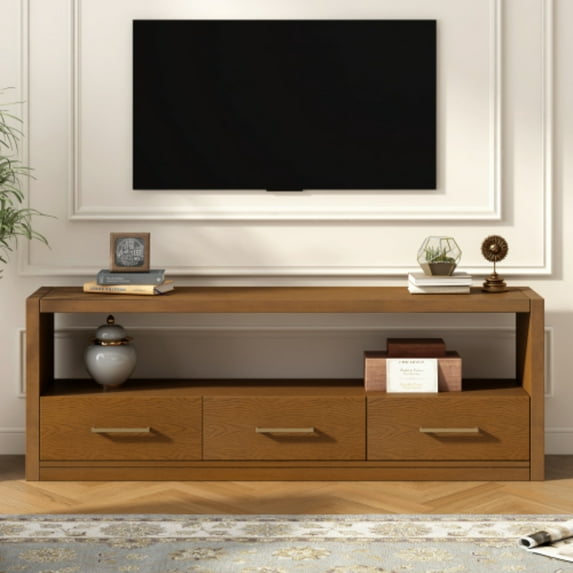 74" Modern TV Stand with 3 Drawers - Minimalist Media Console for 70-79" TVs, Classic Entertainment Center with Metal Handles & Spacious Storage