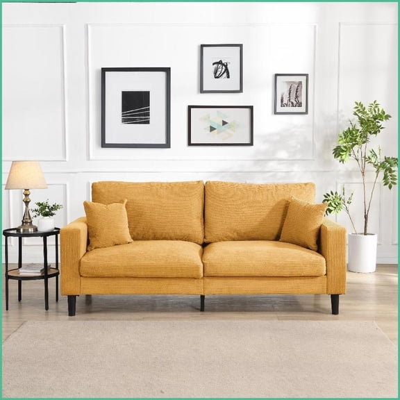 74” Modern Upholstered 3-Seat Sofa - Solid Wood Frame, High-Resilience Cushions for Living Room Bedroom, Orange