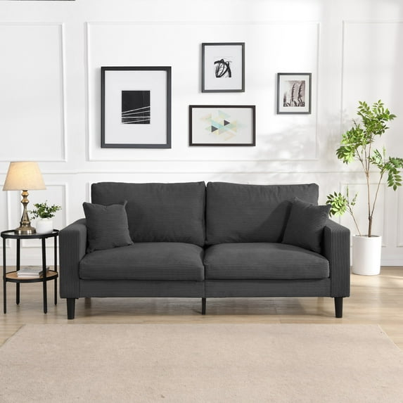 74" Modern Upholstered Sofa Couch,Comfy 3 Seater Sofa with 2 Pillows for Living Room Bedroom Apartment,Dark Gray
