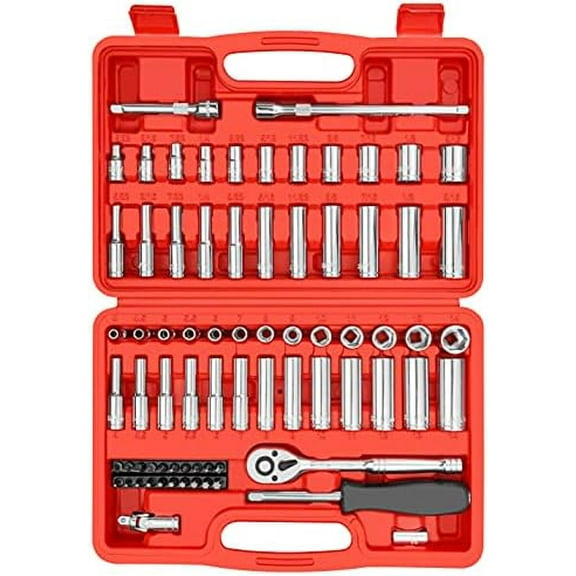 74 Pcs 1/4" Drive Socket Set,1/4-Inch Drive Master Socket Set with Ratchets,Extensions with 1/4" Drive Bits Set,Universal Joint (5/32-Inch- 9/16-Inch, 4mm-14mm)$$Tools & Hardware Other