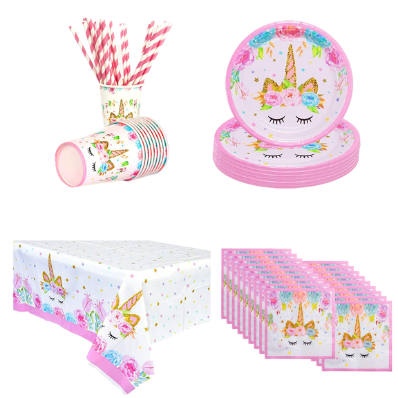 74 Pcs Magical Unicorn Birthday Party Decorations for Girls, Include Cup Plates Napkins Paper Straw and Tablecloth, Baby Shower Party Supplies Tableware Set, Serves 16 Guests