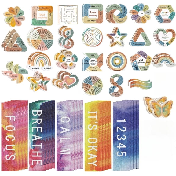 74 Pcs Mixed Textured Sensory Fidget Stickers, Anxiety Stress Relief Calming Decals with Breathing Mindfulness & Inspirational Quotes for Office & Daily Use