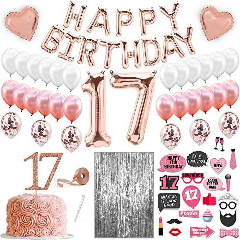 74 Piece Rose Gold 17th Birthday Decorations For Girls, 17 Birthday ...