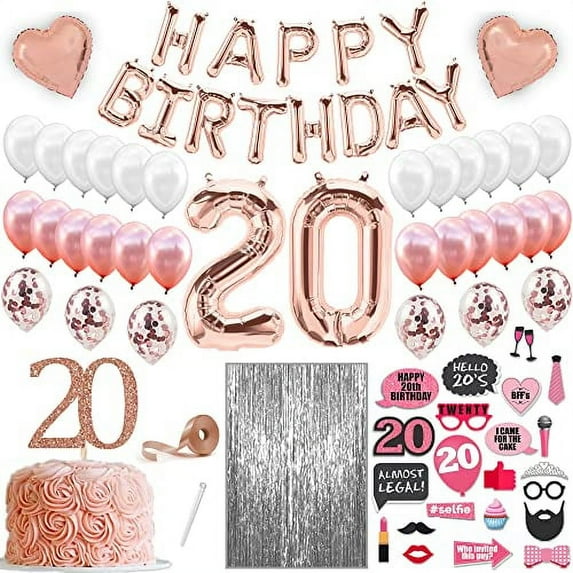 74 Piece Rose Gold 20 Birthday Decorations For Women, 20th Birthday Decorations For Women, 20th Birthday Gifts For Women, Happy 20th Birthday Decorations, 20 Balloon Number, Birthday 20th