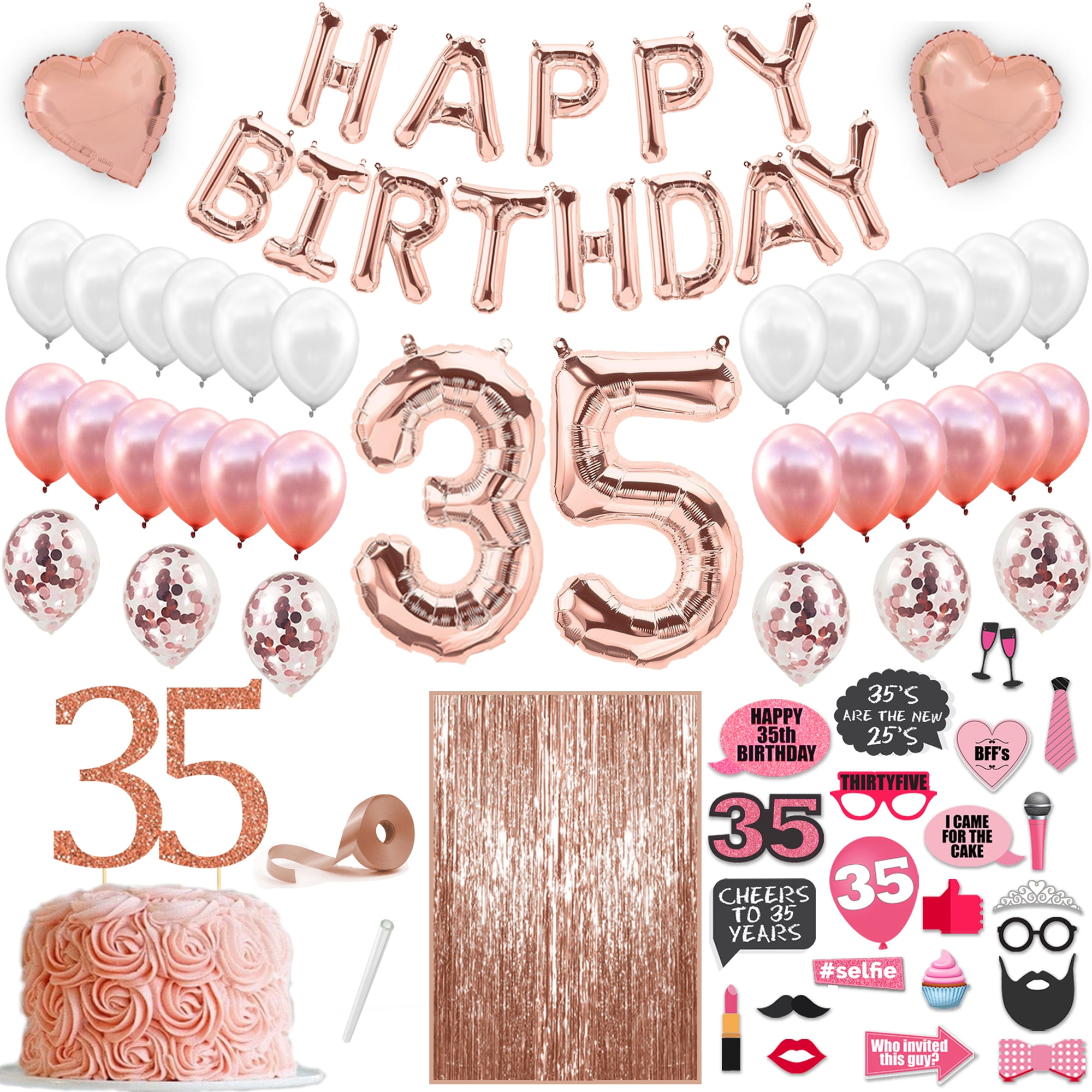 74 Piece Rose Gold 35th Birthday Decorations For Women, 35th Birthday ...