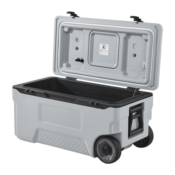74 QT Wheeled Cooler, Portable Ice Chest with Long Ice Retention, Heavy Duty Handle & Cup Holder, Insulated Rigid Cooler for Family Picnics & Outdoor Trips