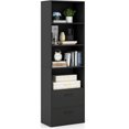 thumbnail image 1 of 74" Tall Bookcase, Freestanding Bookshelf w/ 4 Open Shelves & 2 Drawers, Modern Display Shelf with Anti-Toppling Device, Wooden Book Shelf for Bedroom, Study, Living Room, Office (Black, 74''H), 1 of 18