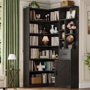 74'' Tall Corner Bookshelf, 6-Tier Book Shelf with Drawer and Cabinets, L-Shaped Bookcase Open Storage Shelves Modern Display Shelf