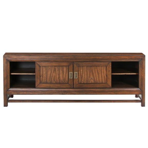 74" Tv Stand Console, Up To 85" Tvs, Rustic Look With Two Sliding Doors Screen, Style Antique Brass Accents
