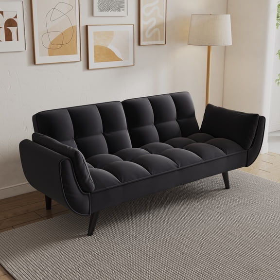 74 "black sofa Soft two armrests throw pillow pillow comfortable fit apartment bedroom small space