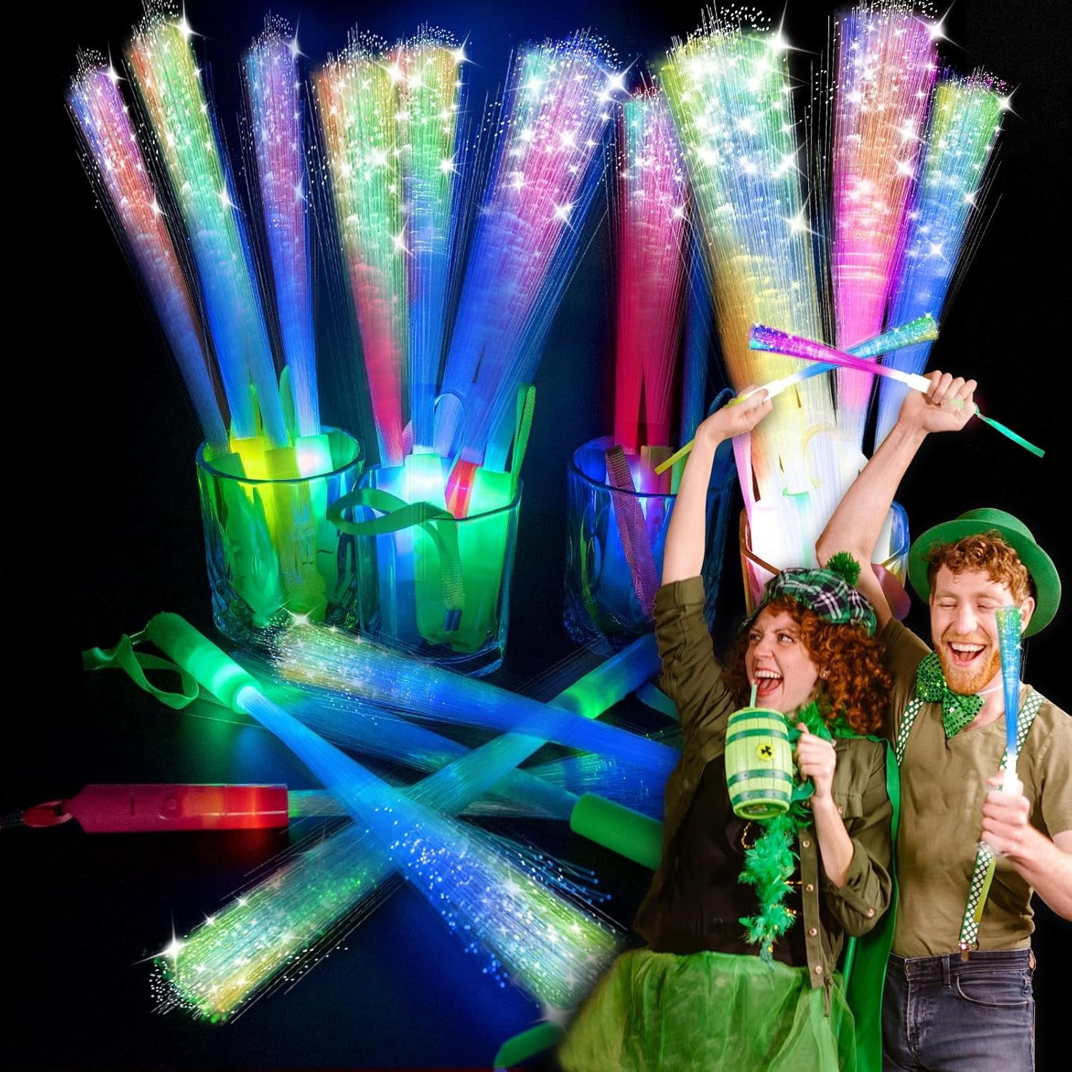 74 count Glow Fiber Wands Sticks, LED Light Wands, Glow in The Dark ...
