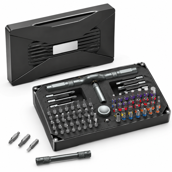 74-in-1 Precision Bit Set with Modular Ratcheting Handle for Electronics, Home Repair, and DIY Projects