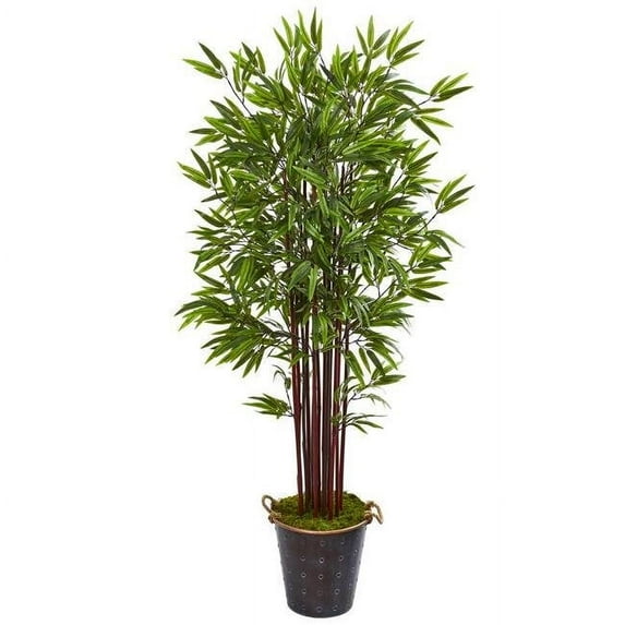 74 in. Bamboo Artificial Tree in Metal Planter