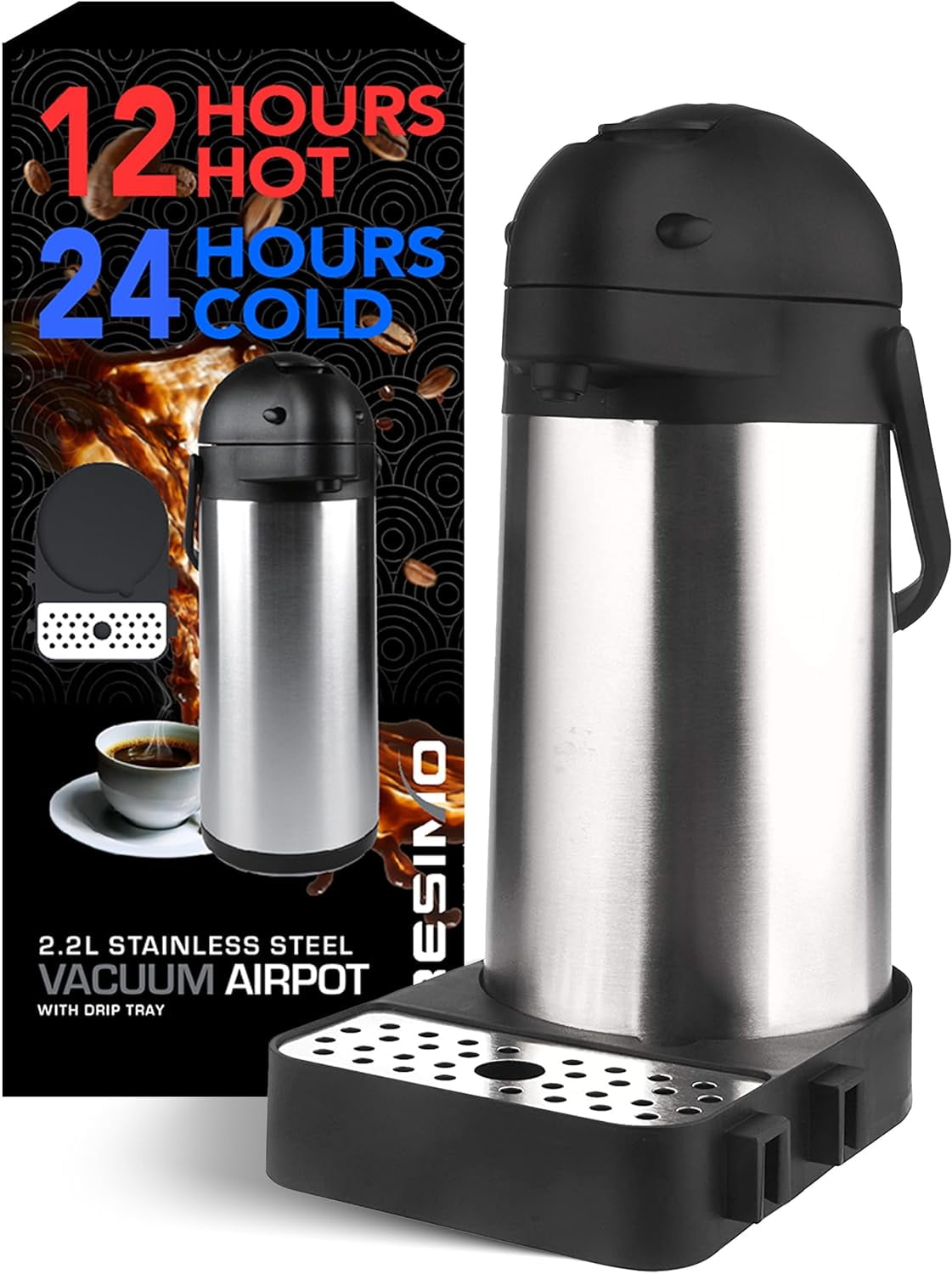 74 oz Airpot Coffee Dispenser with Pump & Drip Tray Coffee Thermal