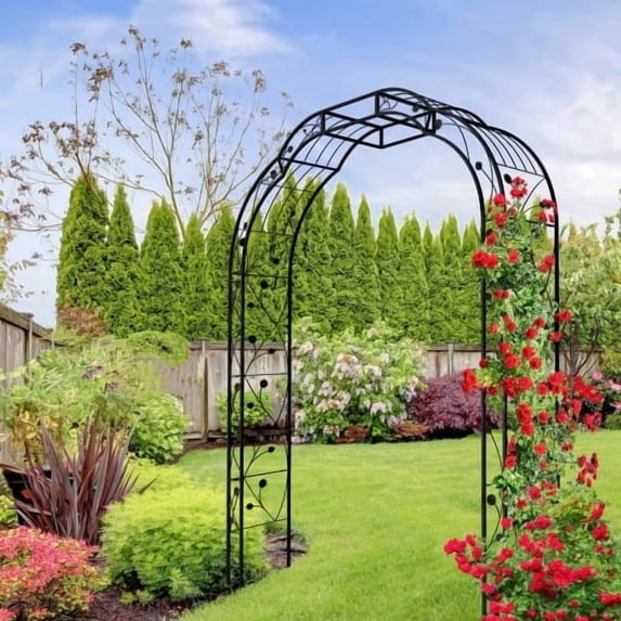 74"x98" Metal Garden Arch Arbor Trellis for Climbing Plants Roses Outdoor Décor Black