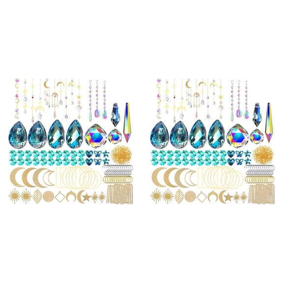 740 Pcs Crystal Kits Hanging Chandelier Crystals Prisms Parts Rainbow Maker Pendants DIY Sun Catchers Beads,740 x Crystal Material package,As Shown
