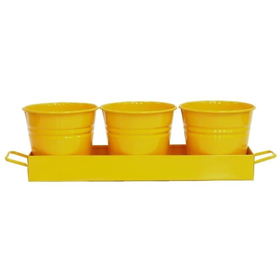 7400-4E Triple Planter with Tray - Saffron - 4.75in. Height - Rustproof Steel
