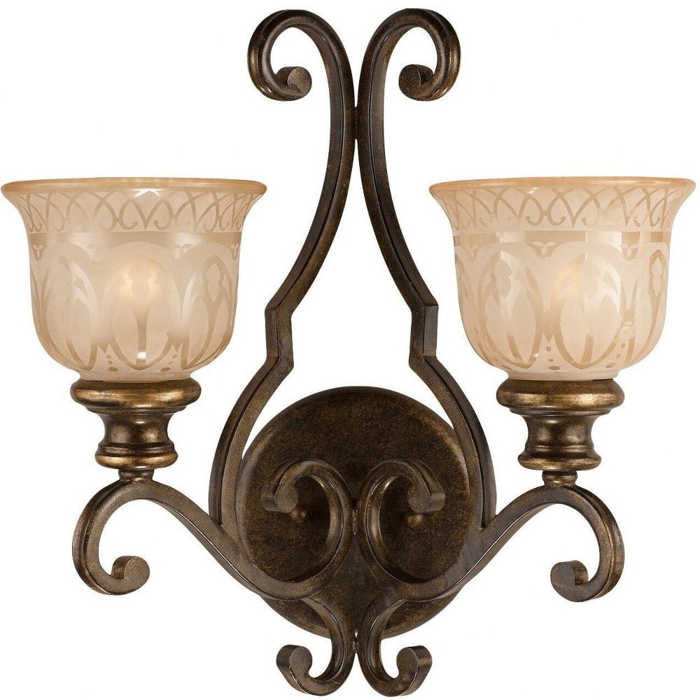 Bronze Umber 2-Light Glass Shade Wall Sconce