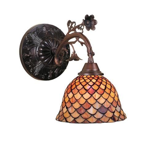 Tortoiseshell Amber & Burgundy 8" Bronze Fishscale Wall Sconce