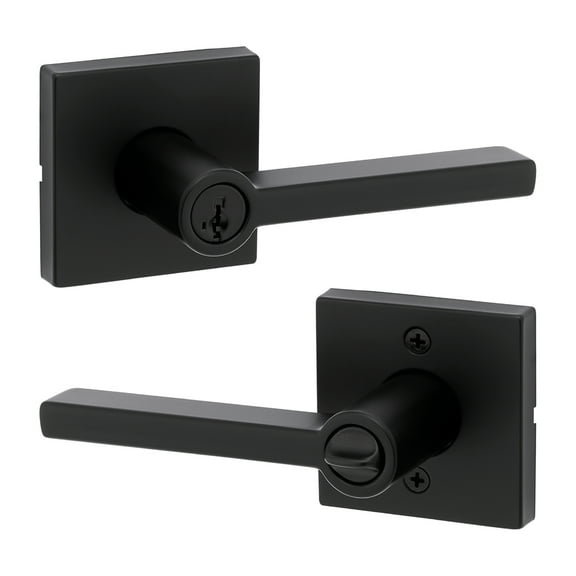Kwikset Halifax Square Keyed Entry Lever Doorknob with Smartkey Matte Black