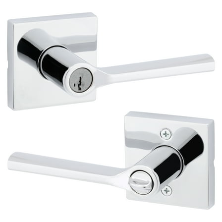 Kwikset Lisbon Square Keyed Entry Lever Door Handle Set with Smartkey Polished Chrome