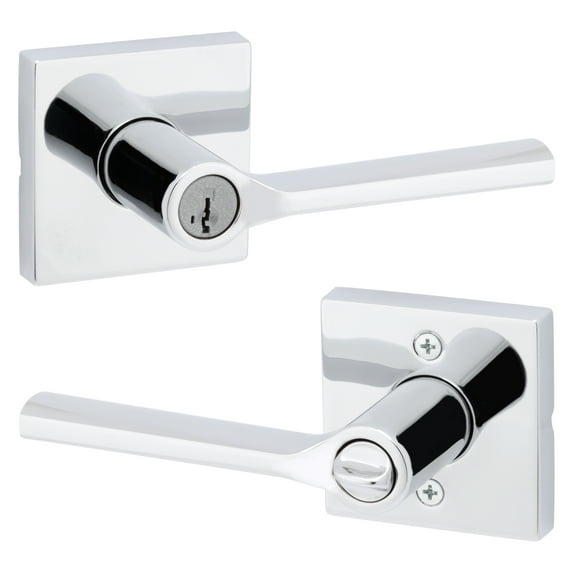 Kwikset Lisbon Square Keyed Entry Lever Door Handle Set with Smartkey Polished Chrome