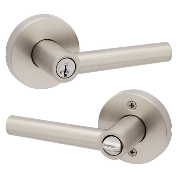 Kwikset Milan Round Keyed Entry Lever Doorknob with Smartkey Satin Nickel