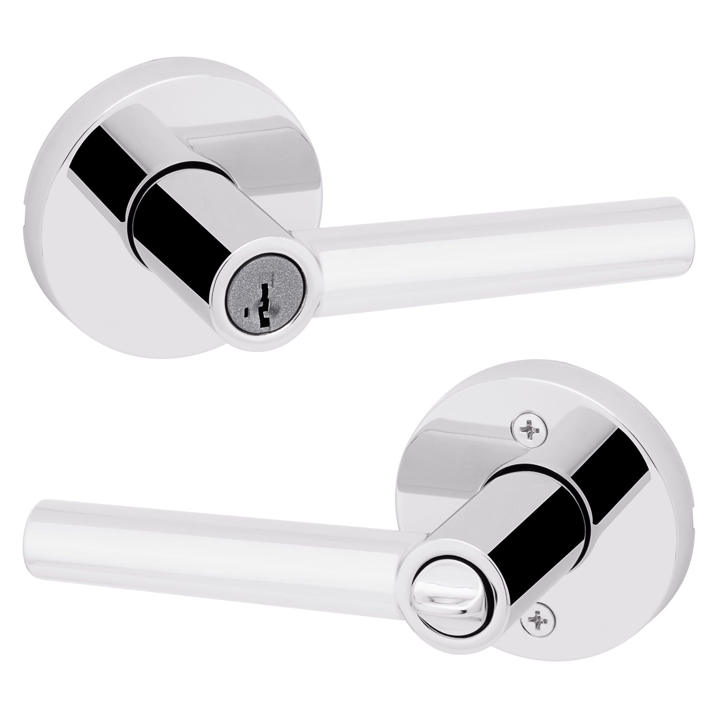 Kwikset Milan Round Keyed Entry Lever Doorknob with Smartkey Polished Chrome