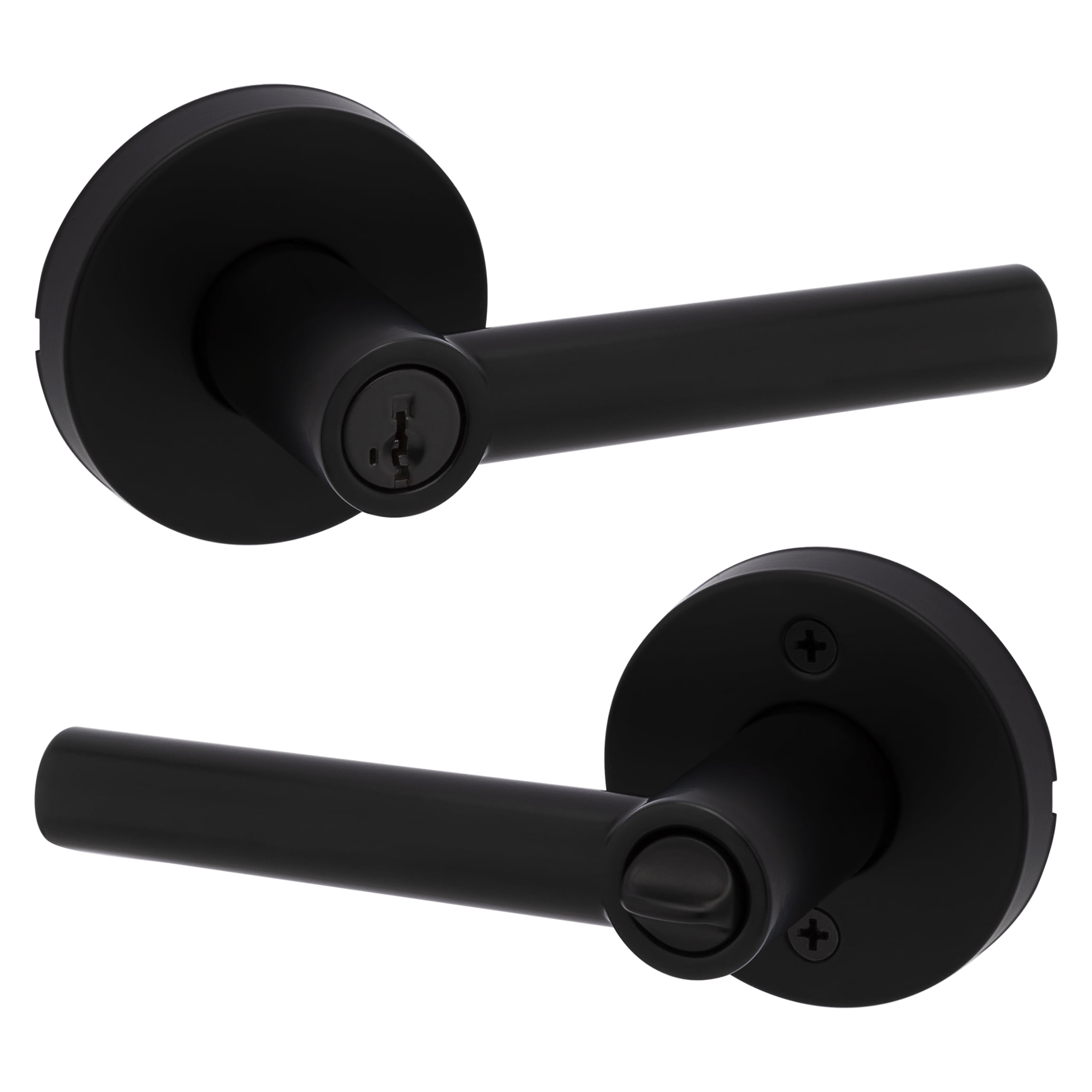 Matte Black Keyed Entry Lever with Round Rose