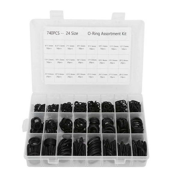 740PCS O-Ring Assortment Set, Nitrile Rubber set, 24 Sizes Rubber Sealing Rings
