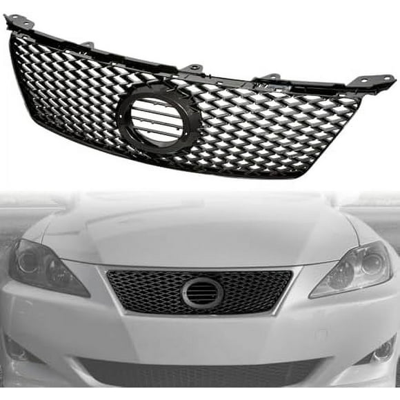 7422452431486 Compatible With 2006-2008 Lexus IS250 / IS350 Glossy Black IS-F Sport Mesh Front Bumper Grill Grille With Emblem Base