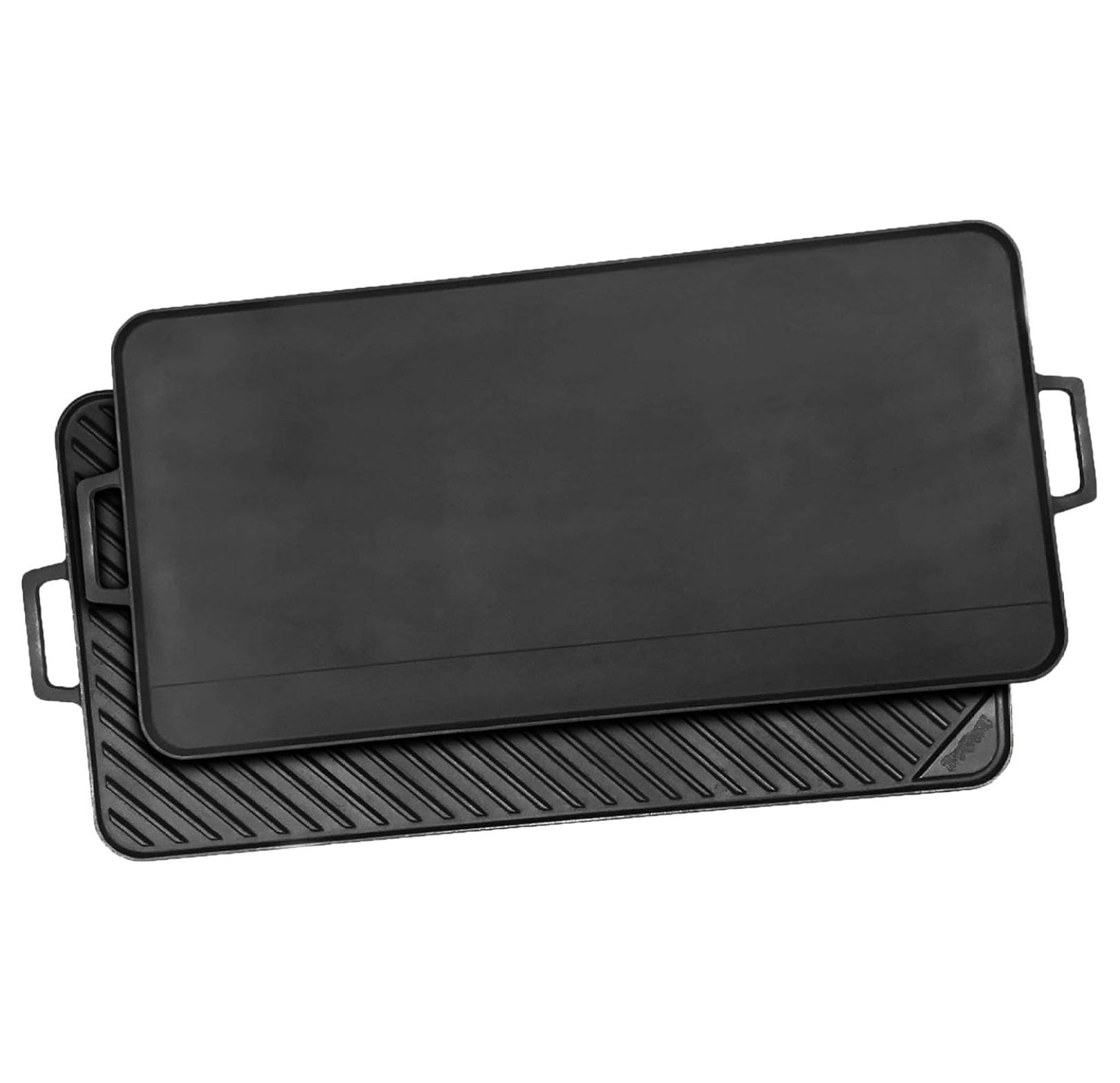28-Inch Black Cast Iron Reversible Griddle with Flat and Ribbed Sides