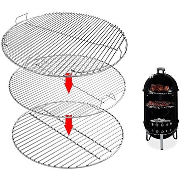 7436 Upper Cooking Grate, 85041 Lower Grate, 63014 Charcoal Grate for Weber Charcoal Grill 22 Inch Smokey Mountain Cooker, 22" Charcoal Smoker Parts, 2 Cooking Grate and 1 Charcoal Grate