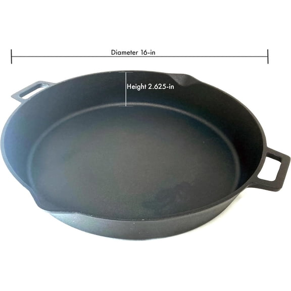 7439 16-in Cast Iron Double-Handled Skillet w/Pour Spouts Features Large Loop Handles Perfect For Breakfast Roast Pan Frying Sauting and Baking