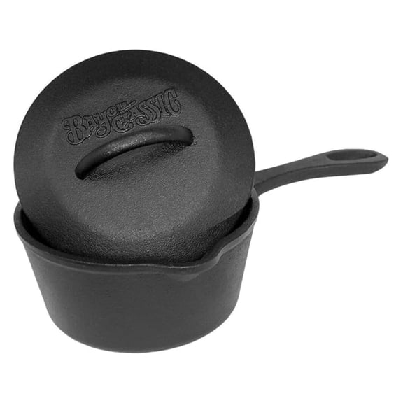 7441 1-qt Covered Cast Iron Sauce Pot Features Self Basting Lid Perfect For Small Portions Reducing Sauces Simmering Soups or Boiling an Egg