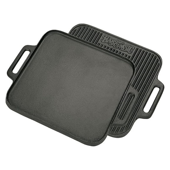 7442 14-in Cast Iron Reversible Square Griddle Features Flat Side and Ribbed Grill Side Perfect For Large Batch Breakfast Burgers and Grilled Sandwiches Steaks and Chicken