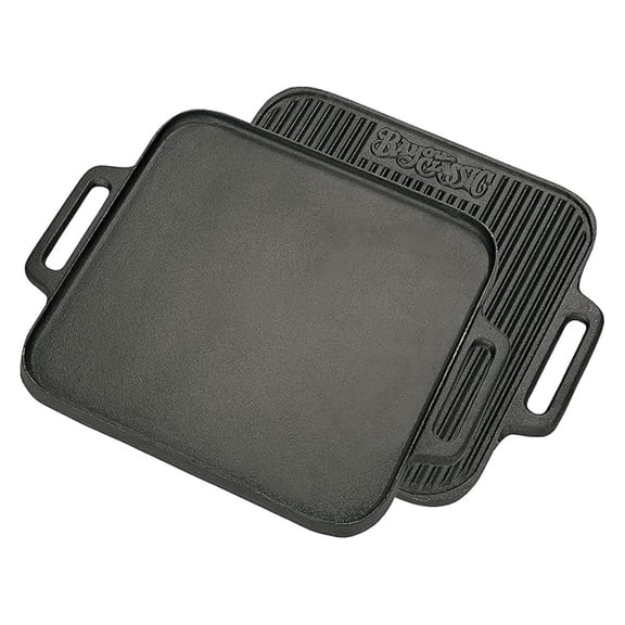 7442 14-in Cast Iron Reversible Square Griddle Features Flat Side and Ribbed Grill Side Perfect For Large Batch Breakfast Burgers and Grilled Sandwiches Steaks and Chicken