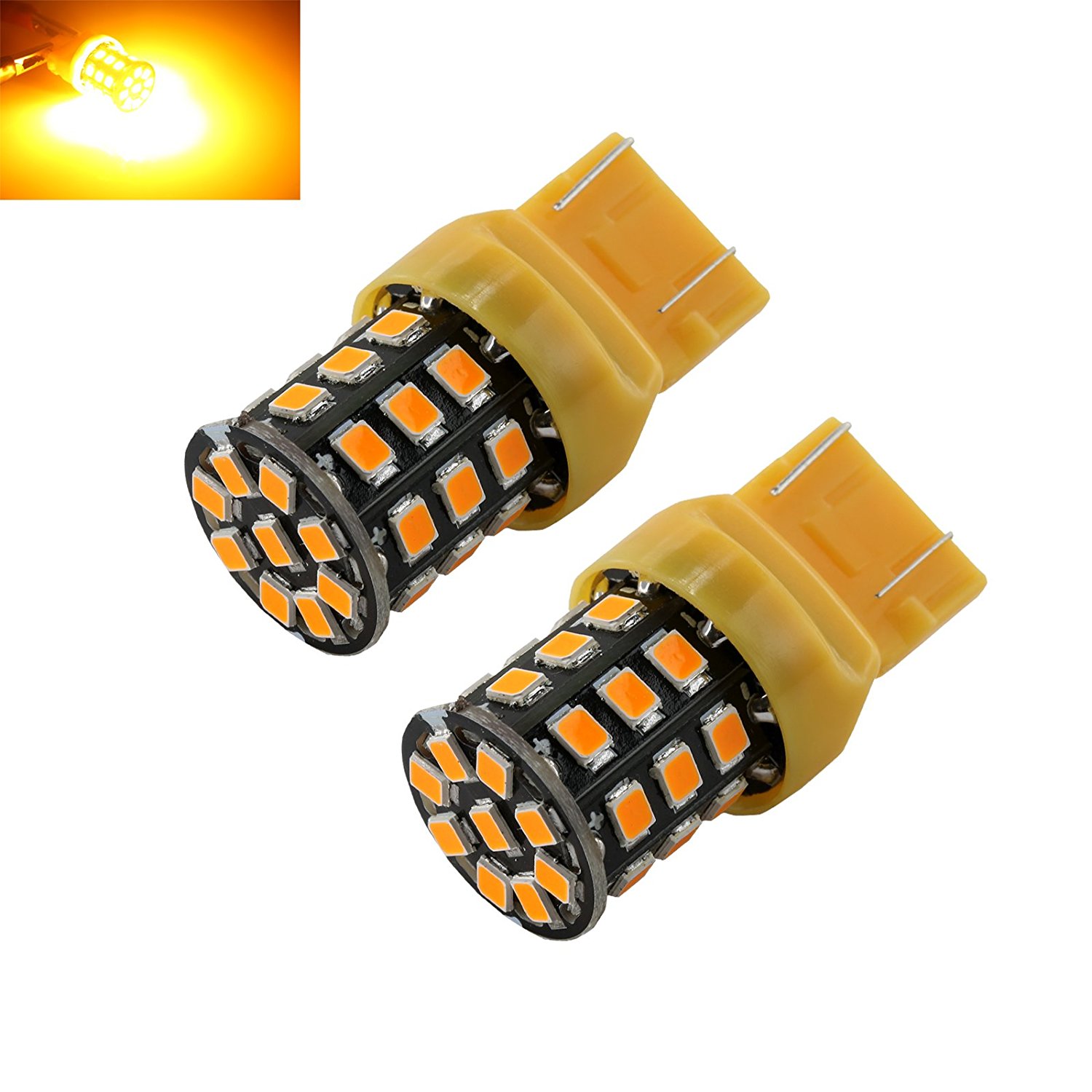 2x 7443 7440 LED Amber Yellow Front Turn Signal & Parking Light Bulbs By Synetic