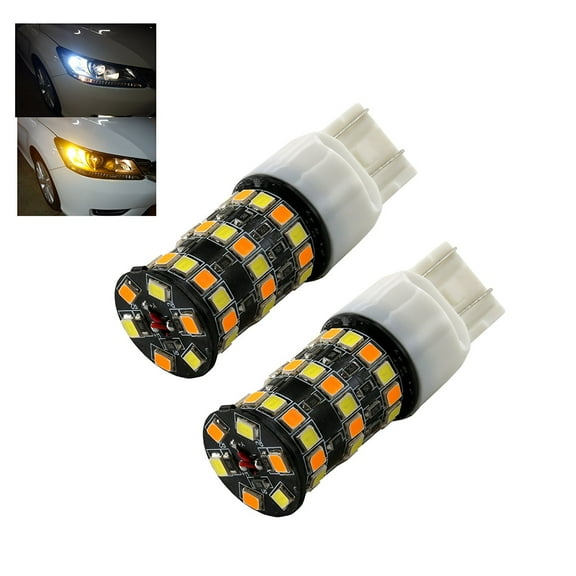 7443 High Power White Amber Yellow Dual Color 2835 48-SMD Type 1 Switchback Turn Signal/Parking Light Bulbs (7443, White/Amber)