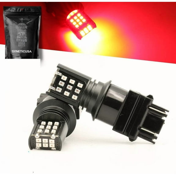 7443 Red Flashing Strobe Blinking Rear Alert Safety Brake Tail Stop High Power LED Light Bulbs