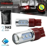 7443 Red Stop Brake 2835 Flash Strobe Rear Alert Safety 12-LED Light Bulbs 7443, Red
