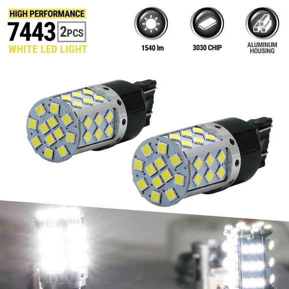 7443 T20 LED White Hi-Power 3000lm Turn signal Parking DRL Reverse Light Bulbs