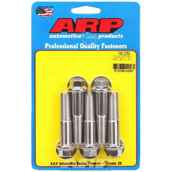 745-2250 0.5-20 x 2.25 in. 6 Point Stainless Steel Bolt Kit, Pack of 5