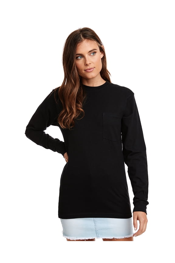 7451S NEXT LEVEL APPAREL UNISEX POWER L/S POCKET CREW BLACK XS