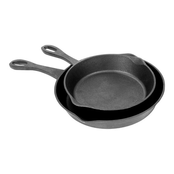 7457 8-in and 10-in Cast Iron Skillet Set w/Pour Spouts Perfect For Breakfast Pan Frying Sauting and Baking